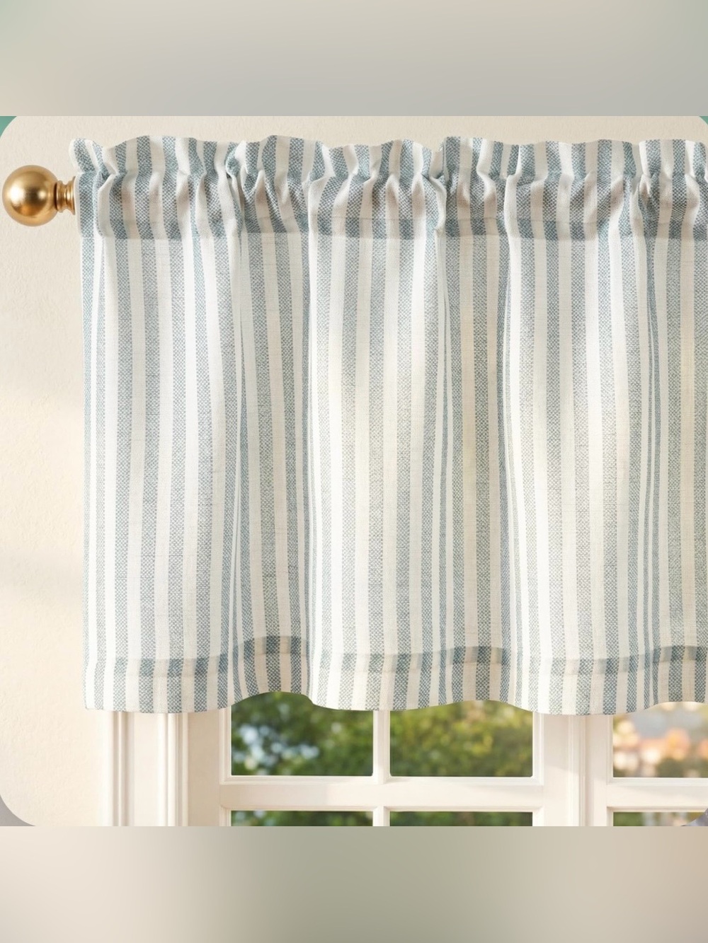 Linen Stripe Valance - Aqua Blue & White
